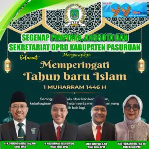 Segenap Pimpinan Dan Anggota DPRD Kabupaten Pasuruan Mengucapkan ” SELAMAT MEMPERINGATI TAHUN BARU ISLAM” 1 Muharram 1446 H/ 2024 M